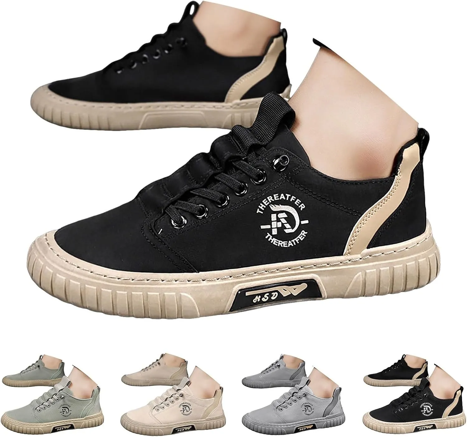 Grounded Footwear for Men Comfortable Flat Bottom Walking Shoes Lace Up Canvas Shoes Casual Dress Bass Men Loafer