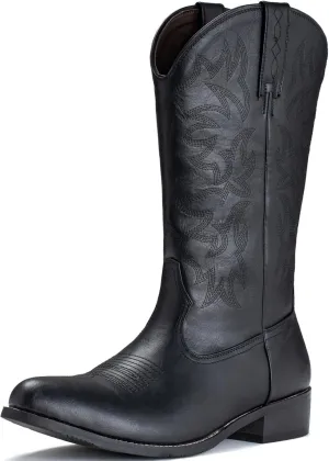 IUV Cowboy Boots For Men Western Boot Durable Classic Embroidered Snip Toe Boots