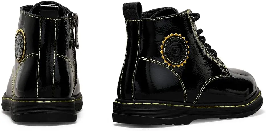 Kids Ankle Boots Boys Girls Side Zipper Lace Up Work Boots Combat Boots