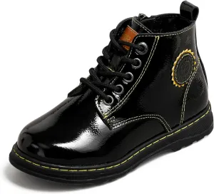 Kids Ankle Boots Boys Girls Side Zipper Lace Up Work Boots Combat Boots