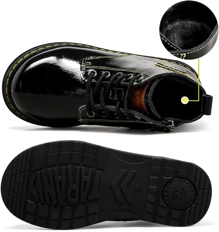 Kids Ankle Boots Boys Girls Side Zipper Lace Up Work Boots Combat Boots