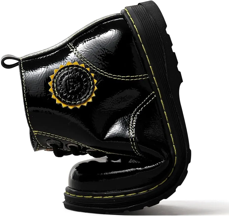 Kids Ankle Boots Boys Girls Side Zipper Lace Up Work Boots Combat Boots