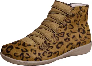 KINOW Arch Support Boots Women Leather Ankle Boots High Top Wedge Bootie Damping Shoes