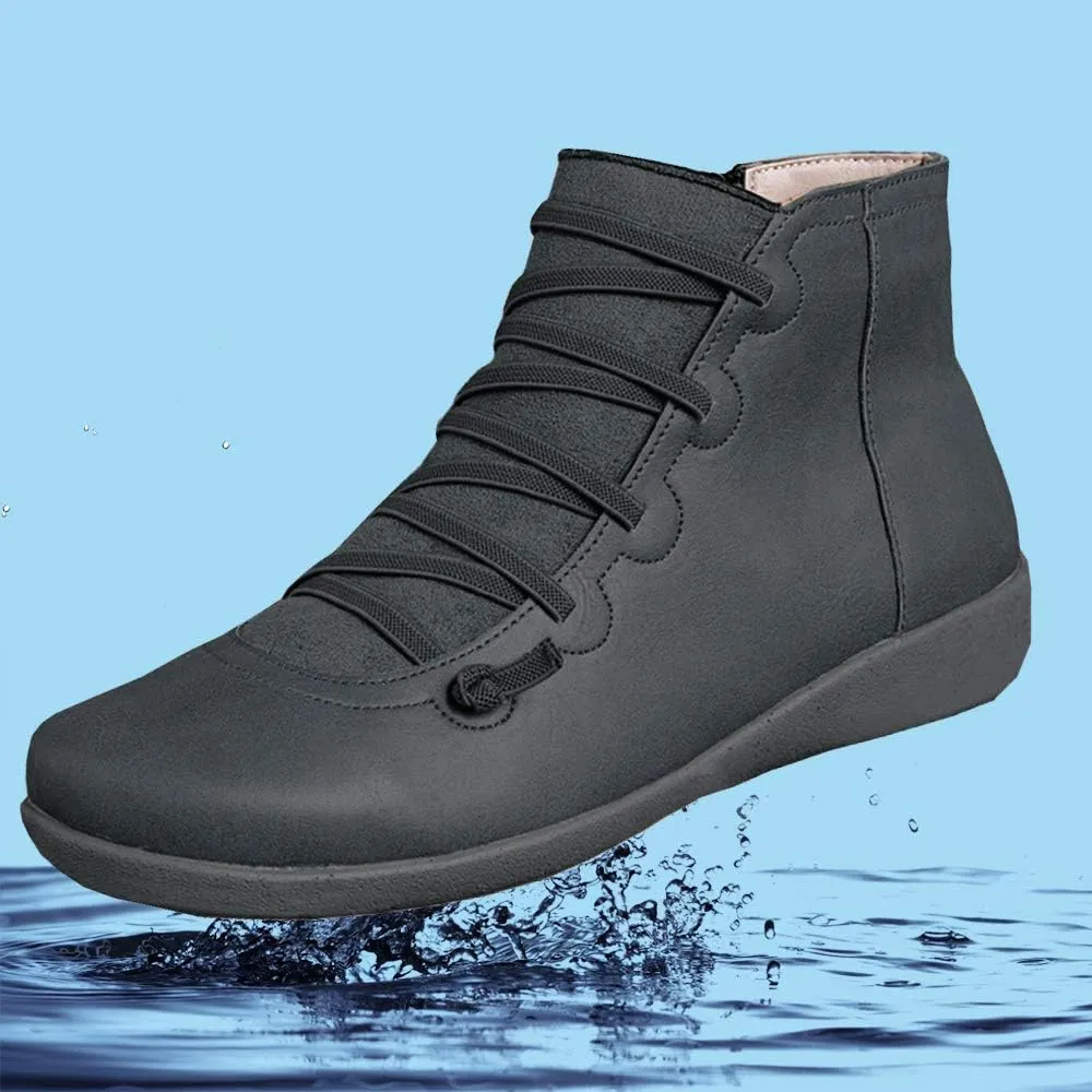 KINOW Arch Support Boots Women Leather Ankle Boots High Top Wedge Bootie Damping Shoes