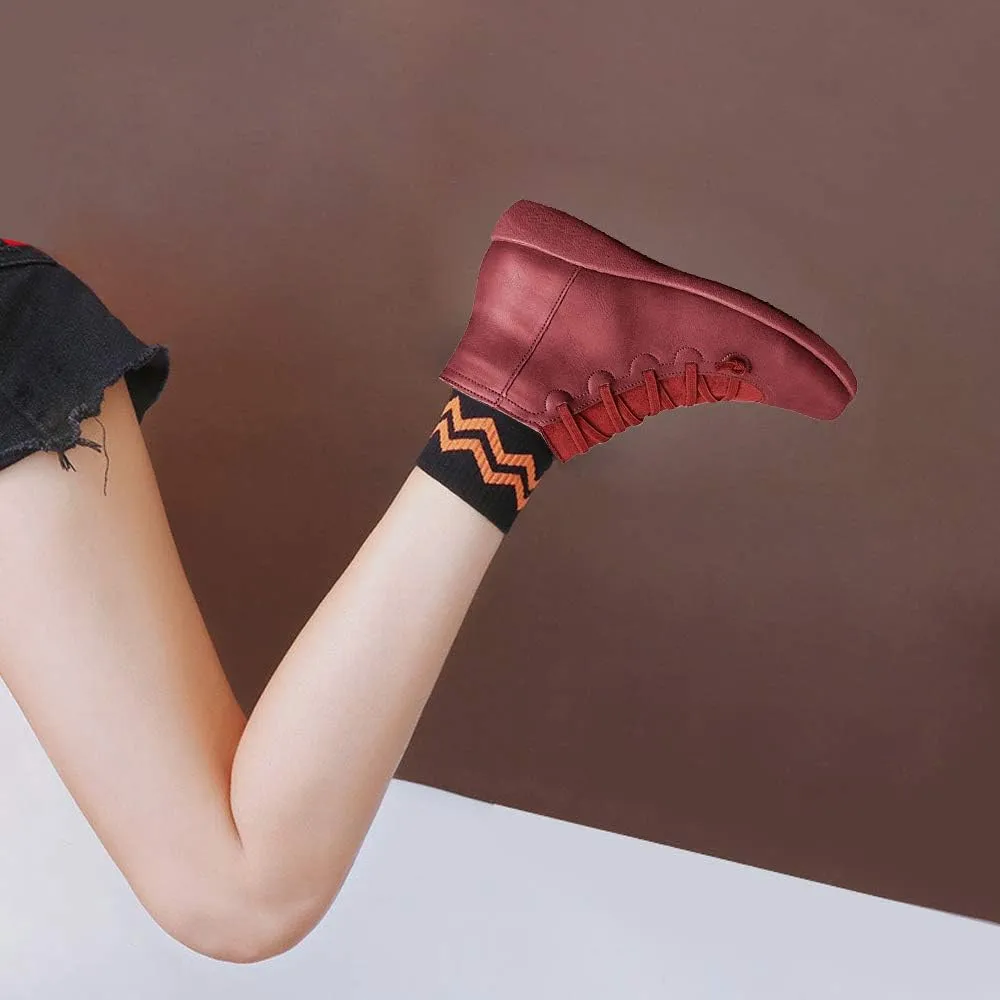 KINOW Arch Support Boots Women Leather Ankle Boots High Top Wedge Bootie Damping Shoes