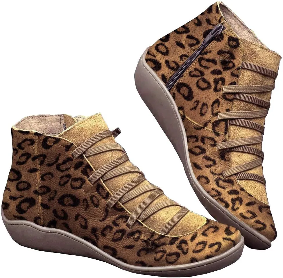 KINOW Arch Support Boots Women Leather Ankle Boots High Top Wedge Bootie Damping Shoes