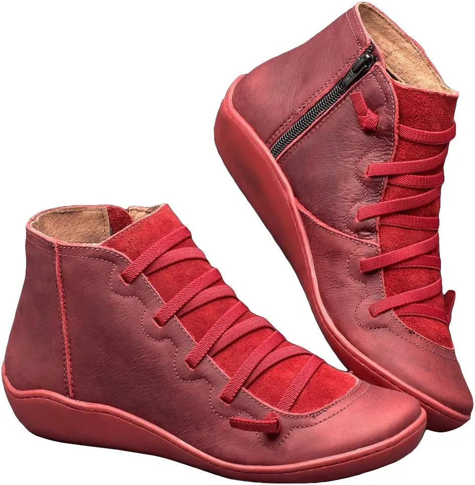 KINOW Arch Support Boots Women Leather Ankle Boots High Top Wedge Bootie Damping Shoes