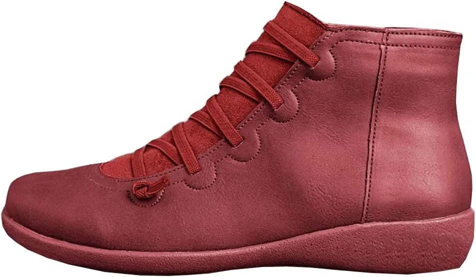 KINOW Arch Support Boots Women Leather Ankle Boots High Top Wedge Bootie Damping Shoes