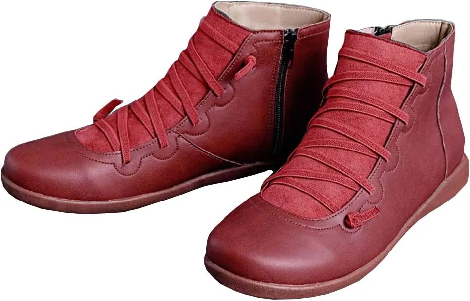 KINOW Arch Support Boots Women Leather Ankle Boots High Top Wedge Bootie Damping Shoes