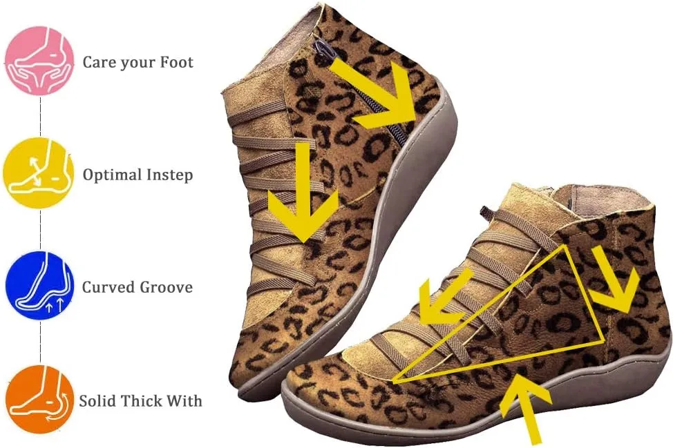 KINOW Arch Support Boots Women Leather Ankle Boots High Top Wedge Bootie Damping Shoes