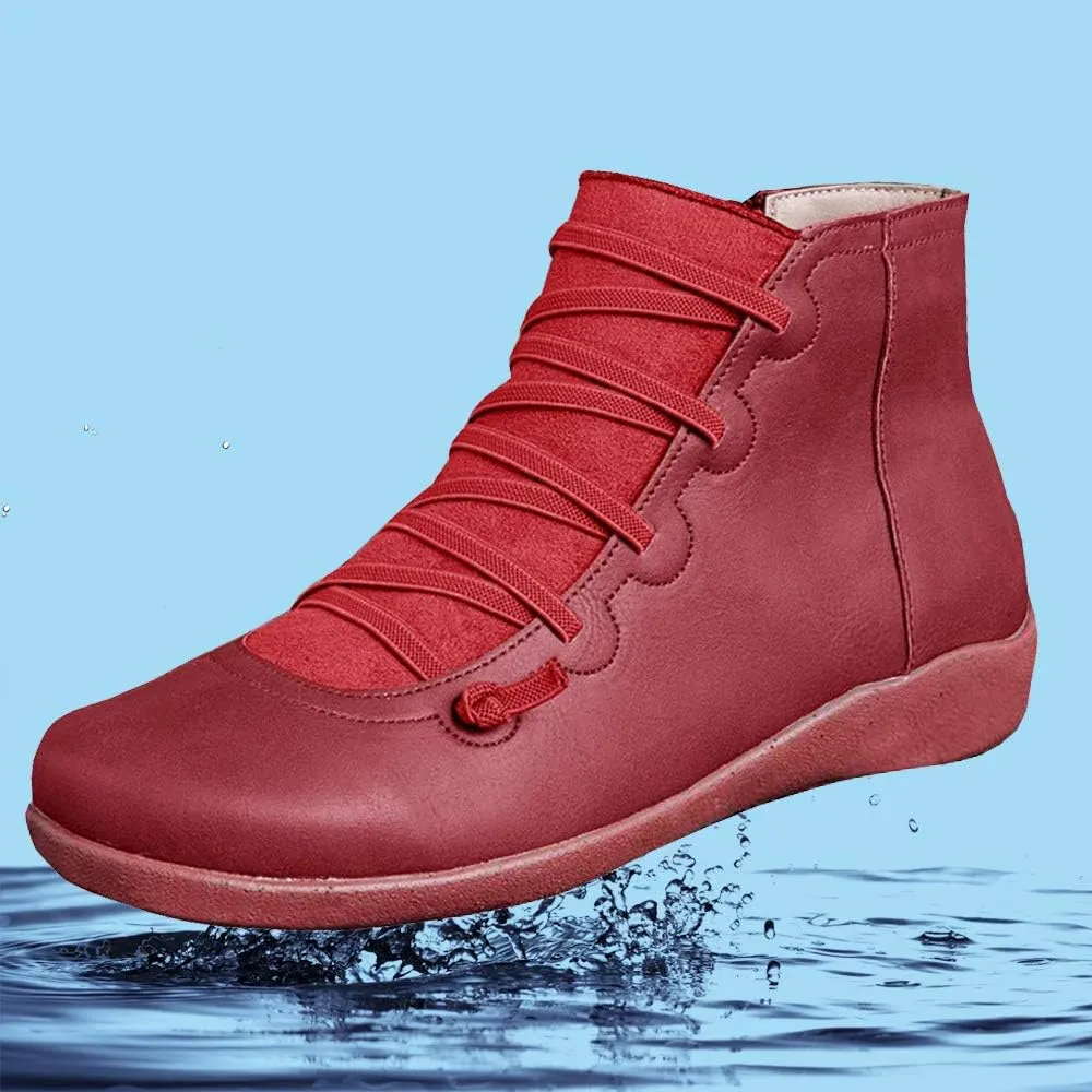 KINOW Arch Support Boots Women Leather Ankle Boots High Top Wedge Bootie Damping Shoes