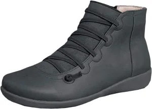 KINOW Arch Support Boots Women Leather Ankle Boots High Top Wedge Bootie Damping Shoes