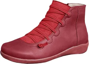 KINOW Arch Support Boots Women Leather Ankle Boots High Top Wedge Bootie Damping Shoes