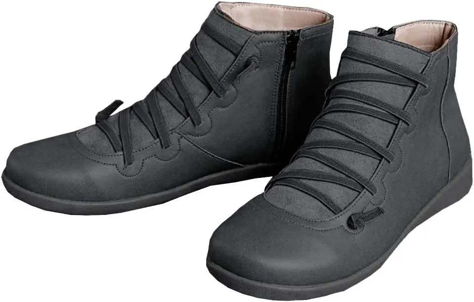 KINOW Arch Support Boots Women Leather Ankle Boots High Top Wedge Bootie Damping Shoes
