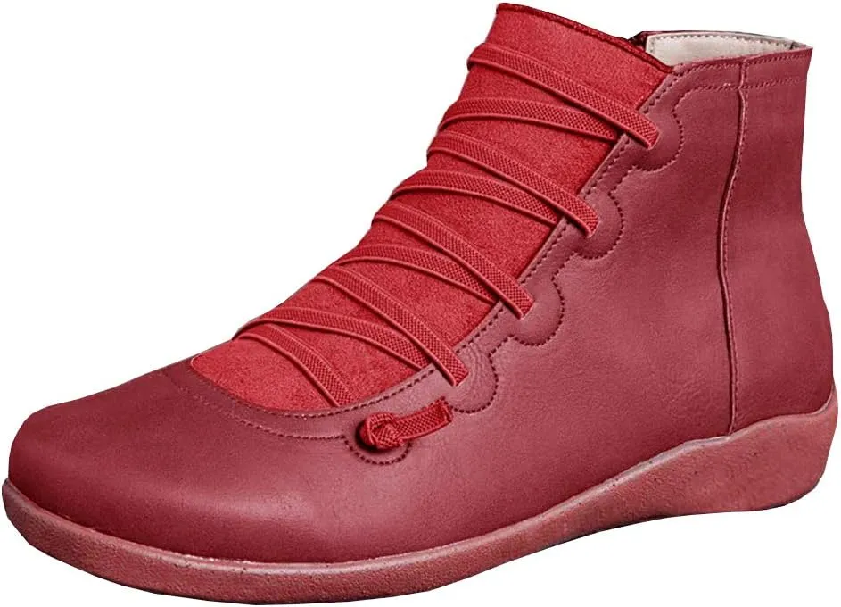 KINOW Arch Support Boots Women Leather Ankle Boots High Top Wedge Bootie Damping Shoes