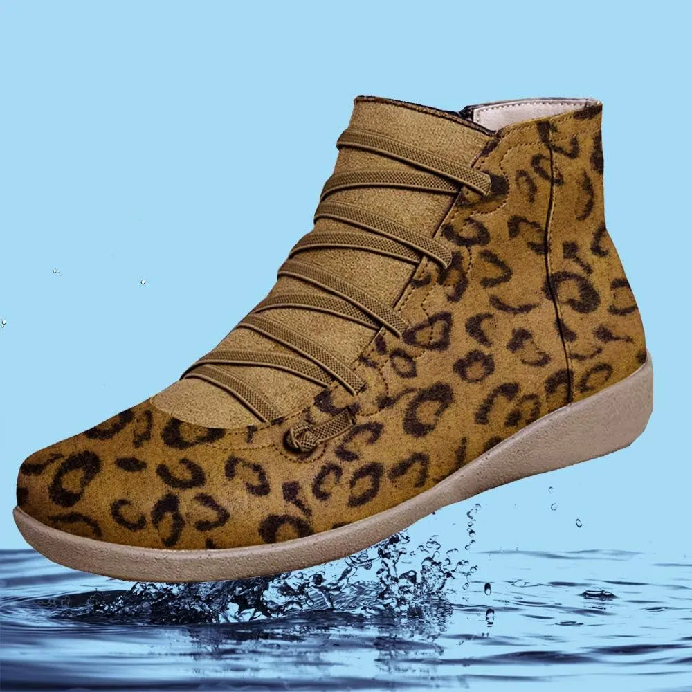 KINOW Arch Support Boots Women Leather Ankle Boots High Top Wedge Bootie Damping Shoes