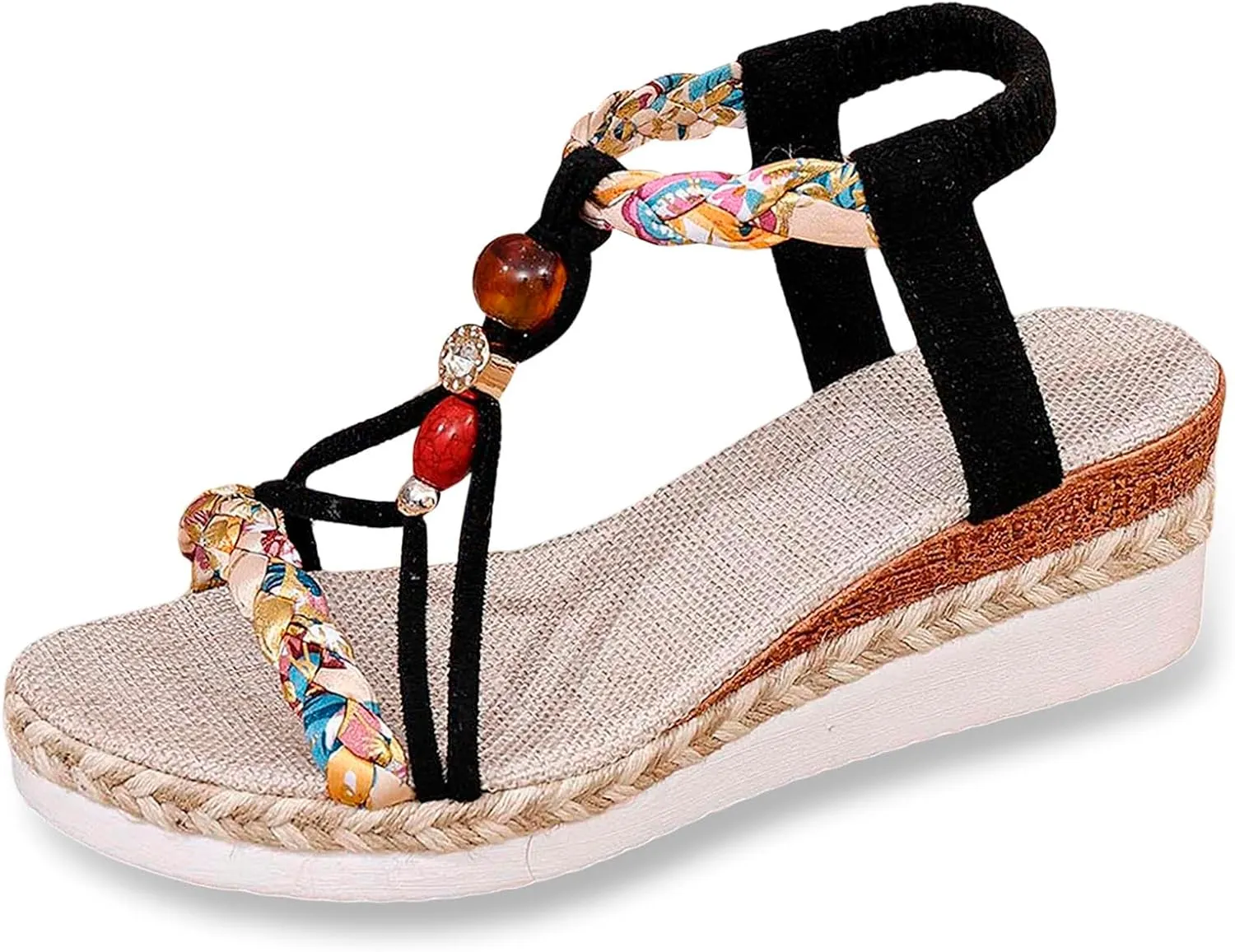 Ladies Weave Round Toe Elastic Band Summer Slope Heel Thick Soled Wedges Sandals Tooled Leather Sandals for Women