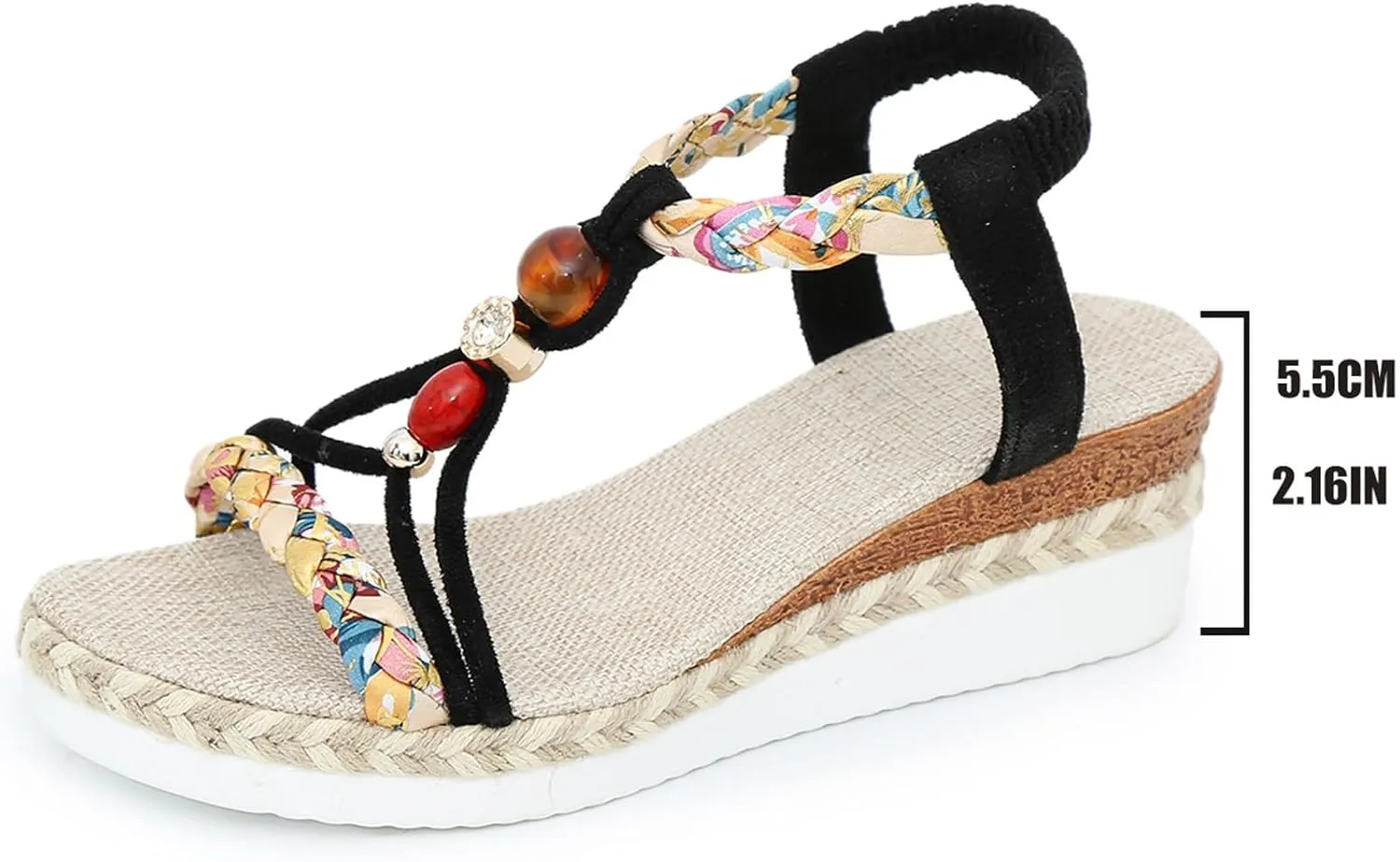 Ladies Weave Round Toe Elastic Band Summer Slope Heel Thick Soled Wedges Sandals Tooled Leather Sandals for Women