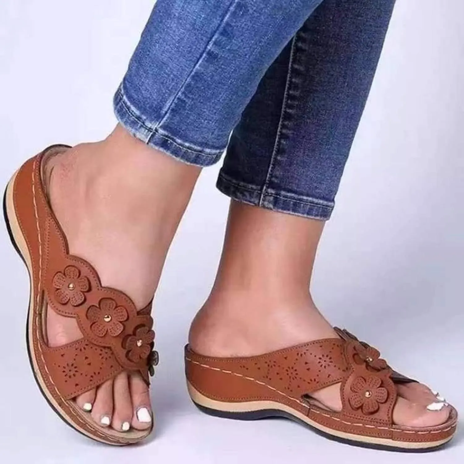 Lausiuoe Orthopedic Sandals For Women Plantar Fasciitis Arch Heel Support Orthotic Flip Flops Dressy Summer Comfort Slides