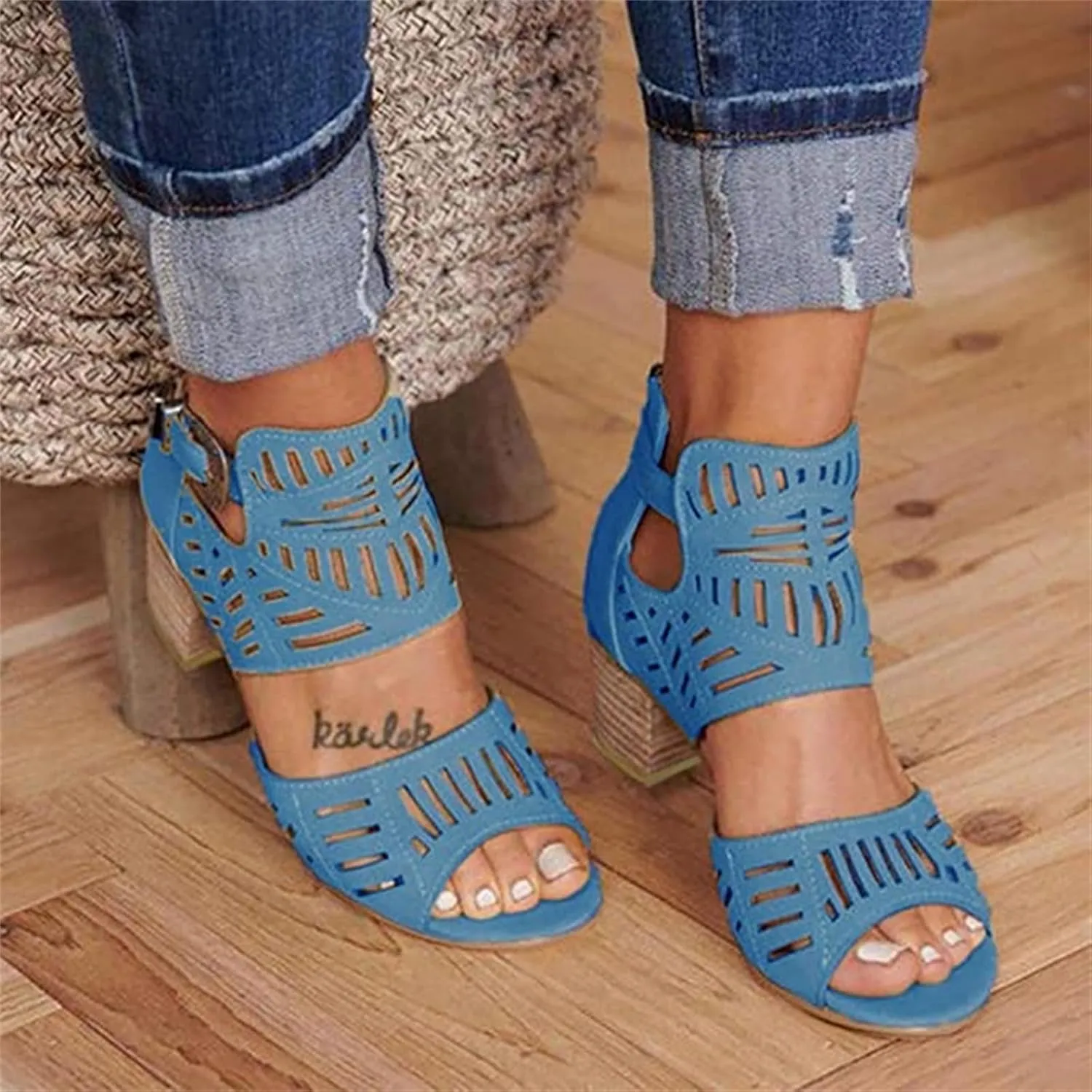 Lausiuoe Women Sandals,Womens Open Toe Ankle Strap Chunky Block High Heel Pump Sandals Casual Dressy Summer Sandals