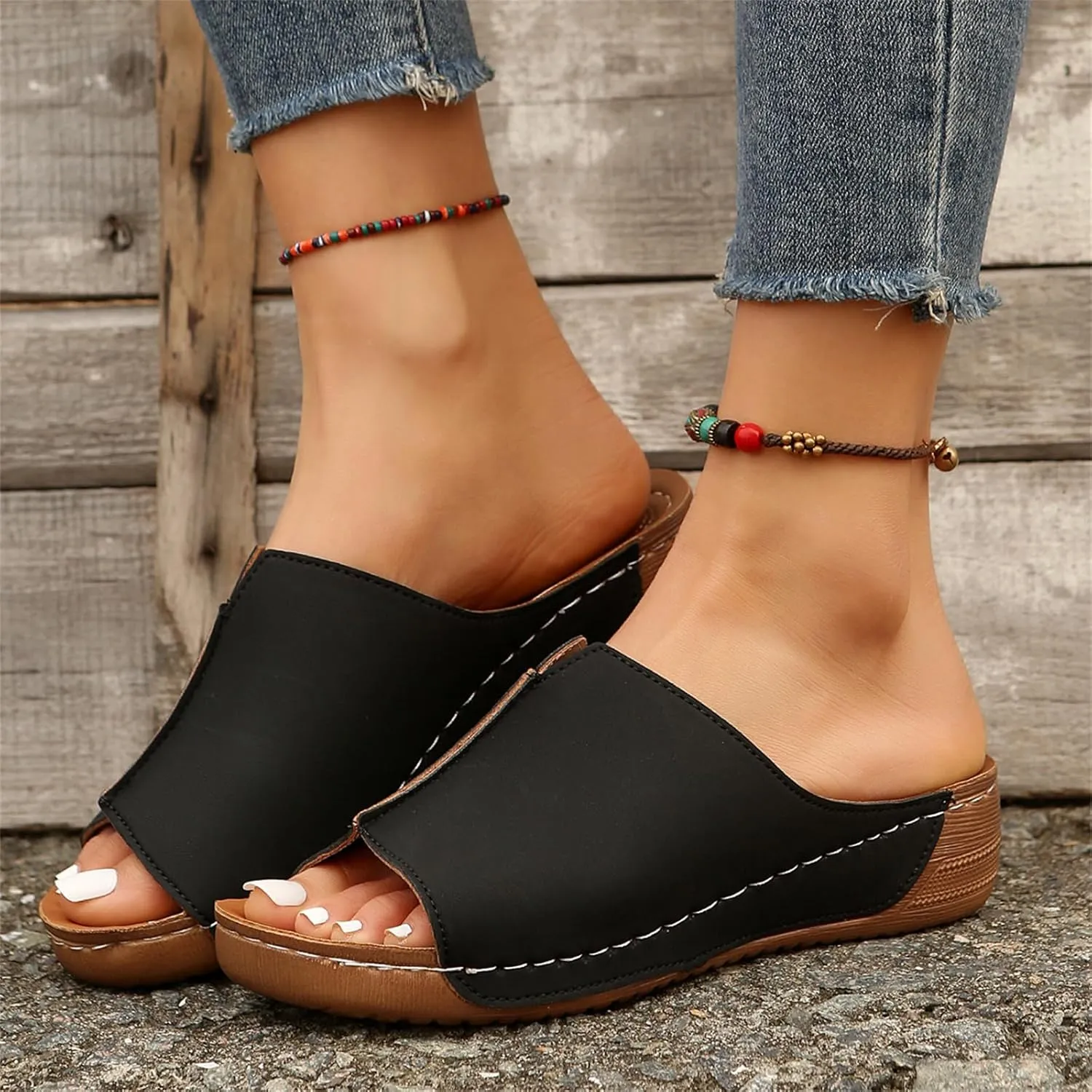 Lausiuoe Women's Sandals Comfortable Cute Orthopedic Slippers Dressy Casual Summer Arch Support Orthotic Slides Walking Shoes