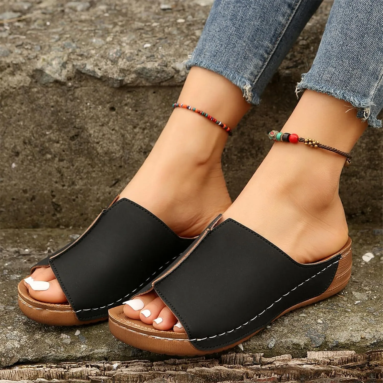 Lausiuoe Women's Sandals Comfortable Cute Orthopedic Slippers Dressy Casual Summer Arch Support Orthotic Slides Walking Shoes