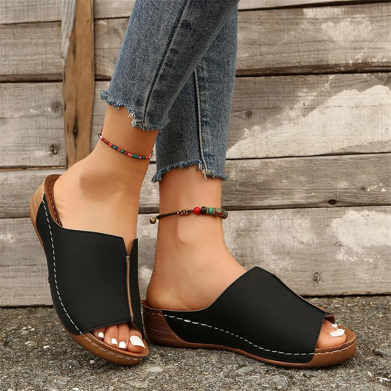Lausiuoe Women's Sandals Comfortable Cute Orthopedic Slippers Dressy Casual Summer Arch Support Orthotic Slides Walking Shoes