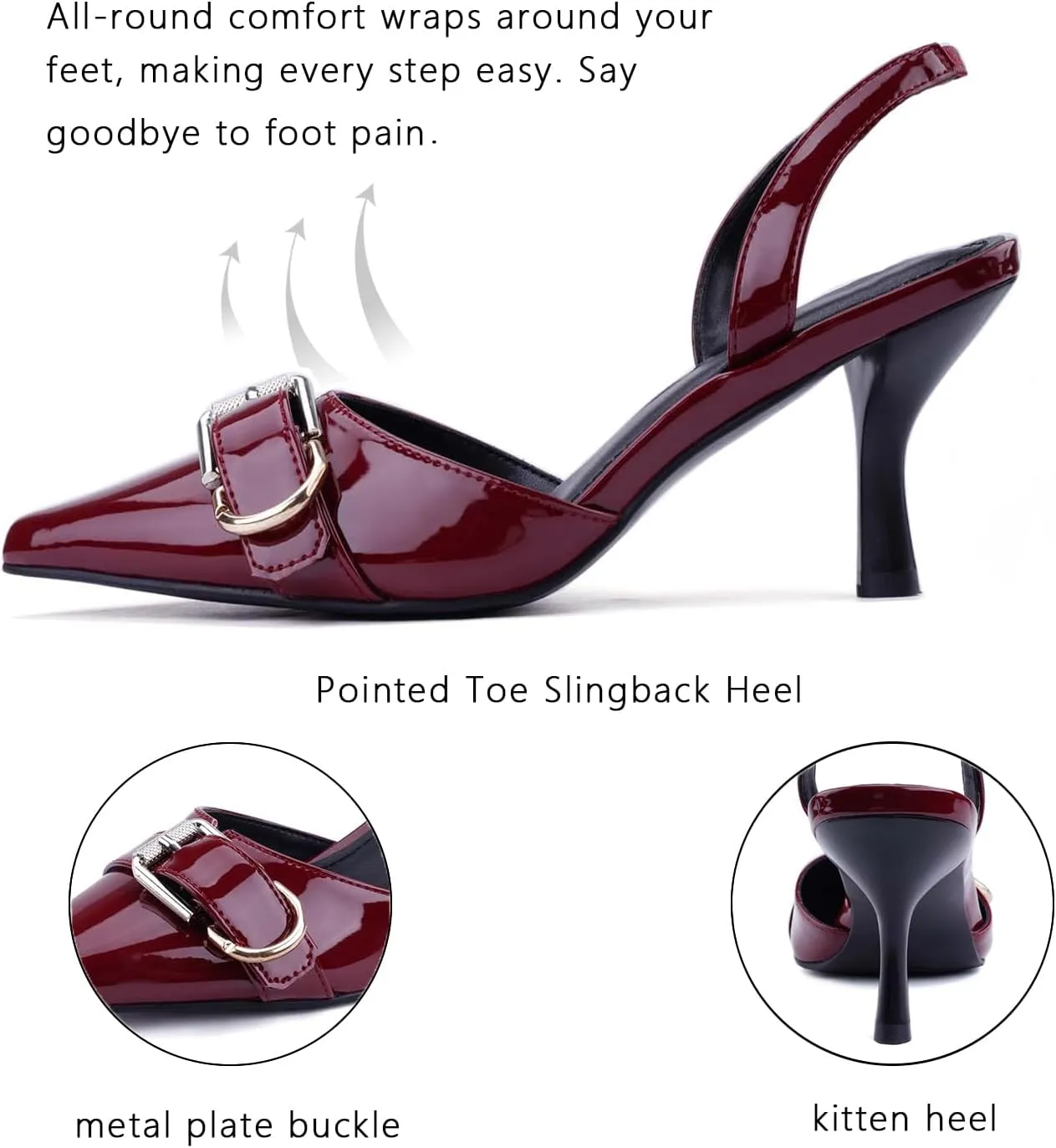 Leopard Kitten Heels Pointed Toe Slingback Heels for Women Closed Toe Pumps with Buckle