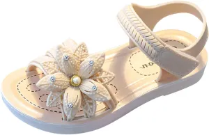 Little Girls Princess Sandals Soft Sole Non Slip Comfortable Fashion Open Toe Flat Sandals with Flower Decoration
