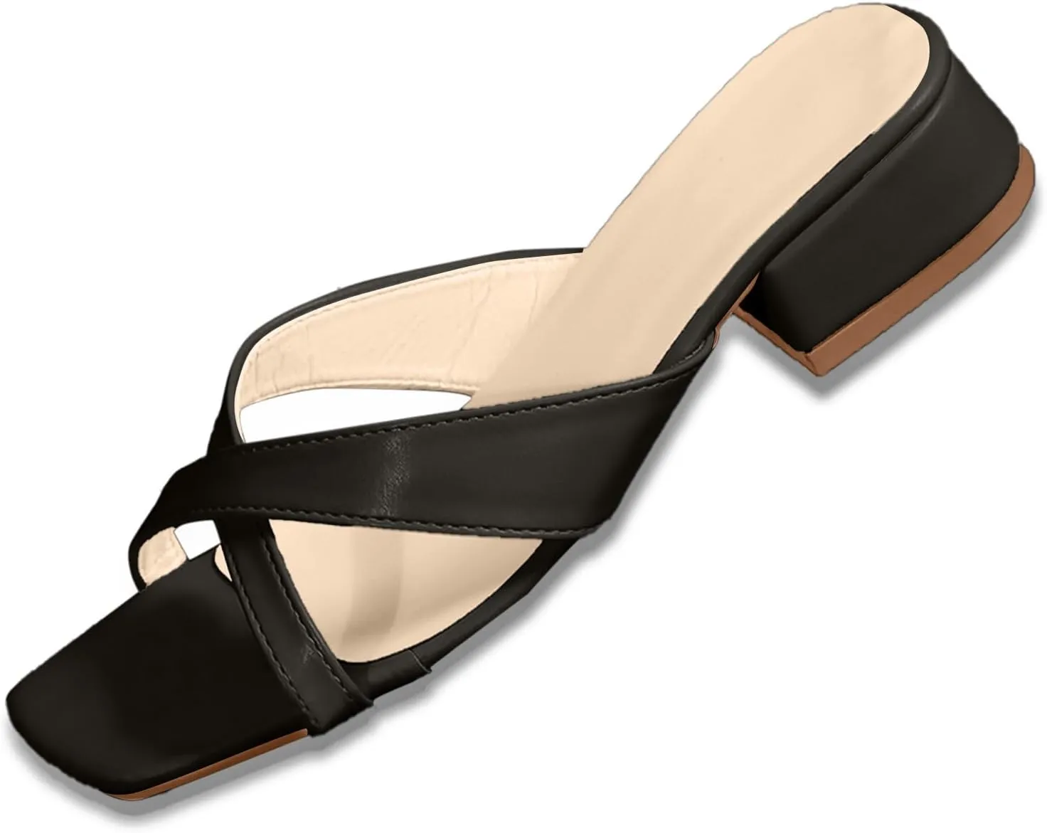 Low Heels for Women Bow Flat Sandals Slippers Dressy Square Open Toe Sandals Comfortable Slip on Slide Sandals