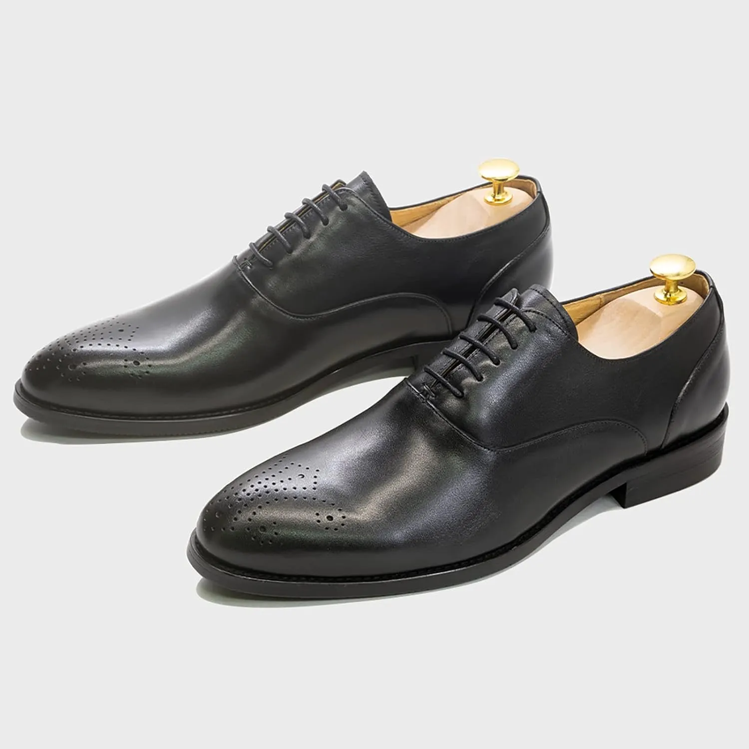 Men Leather Lace Up Derbys Classic Work Oxfords Office Formal Wedding Dress Formal Shoes Breathable,Black-40