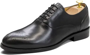 Men Leather Lace Up Derbys Classic Work Oxfords Office Formal Wedding Dress Formal Shoes Breathable,Black-40