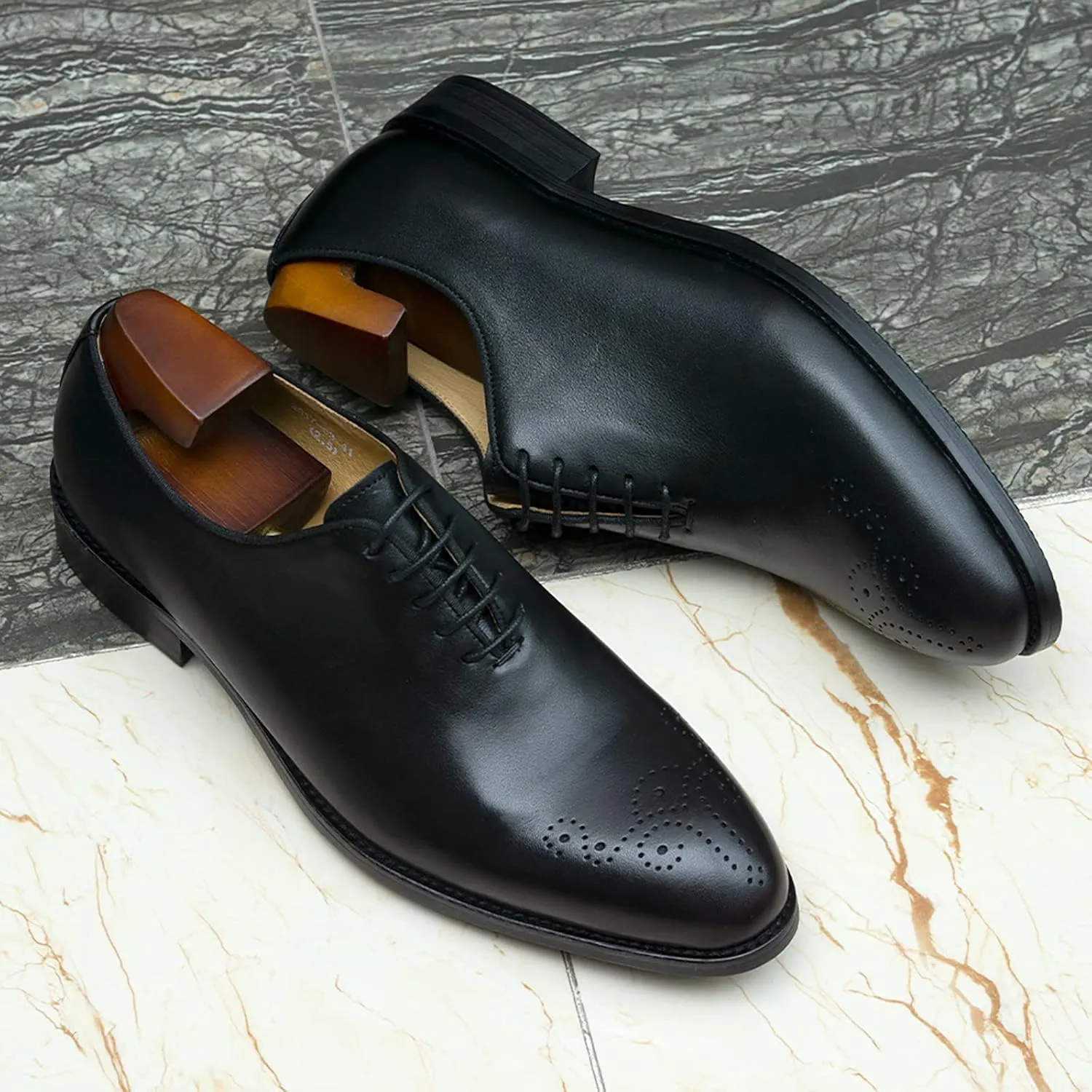 Men Leather Lace Up Derbys Classic Work Oxfords Office Formal Wedding Dress Formal Shoes Breathable,Black-40