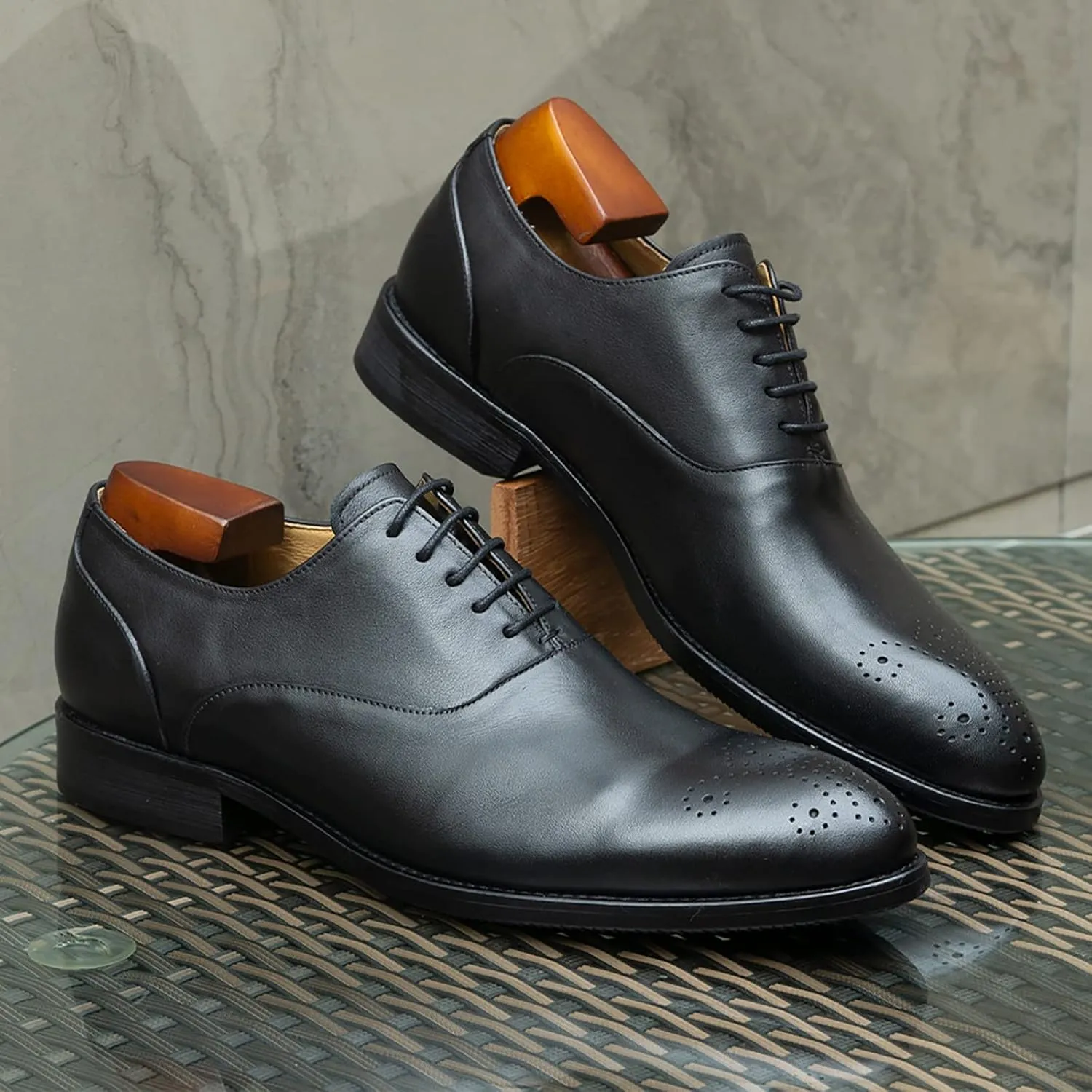 Men Leather Lace Up Derbys Classic Work Oxfords Office Formal Wedding Dress Formal Shoes Breathable,Black-40
