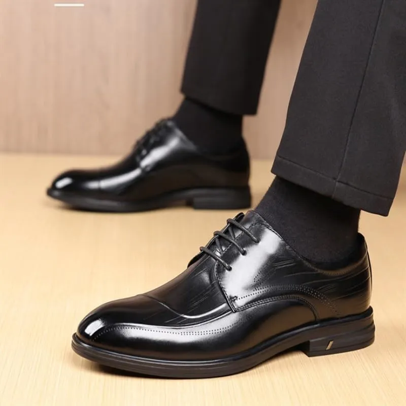 Men's Dress Leather Shoes Thick-Soled Cap Toe Business Shoes Toe Fashion Non-Slip Rubber Soft Sole Lace-ups Breathable Durability Polished Craft Shoes
