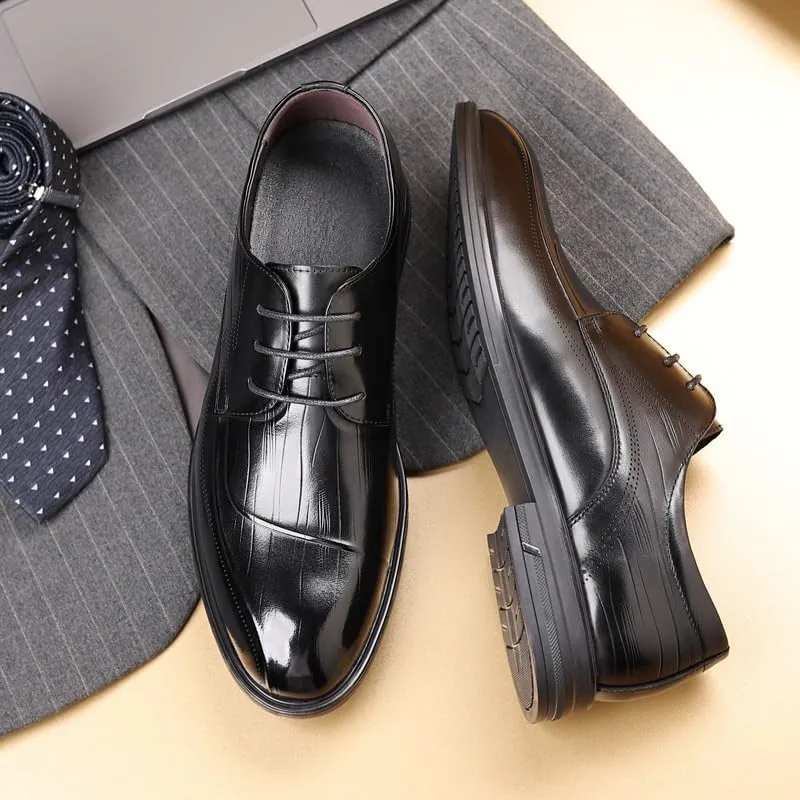 Men's Dress Leather Shoes Thick-Soled Cap Toe Business Shoes Toe Fashion Non-Slip Rubber Soft Sole Lace-ups Breathable Durability Polished Craft Shoes