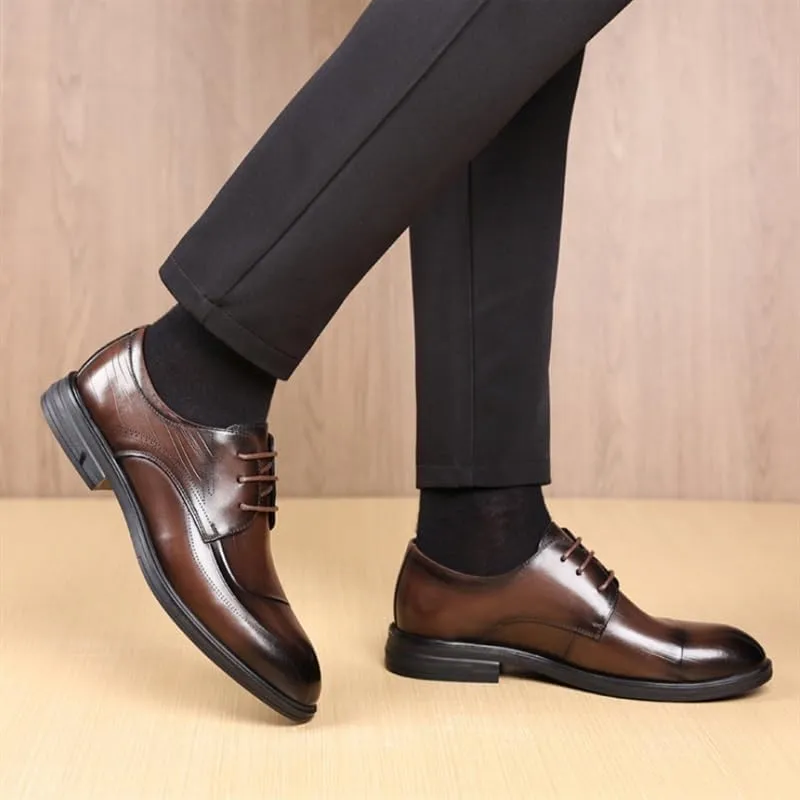 Men's Dress Leather Shoes Thick-Soled Cap Toe Business Shoes Toe Fashion Non-Slip Rubber Soft Sole Lace-ups Breathable Durability Polished Craft Shoes