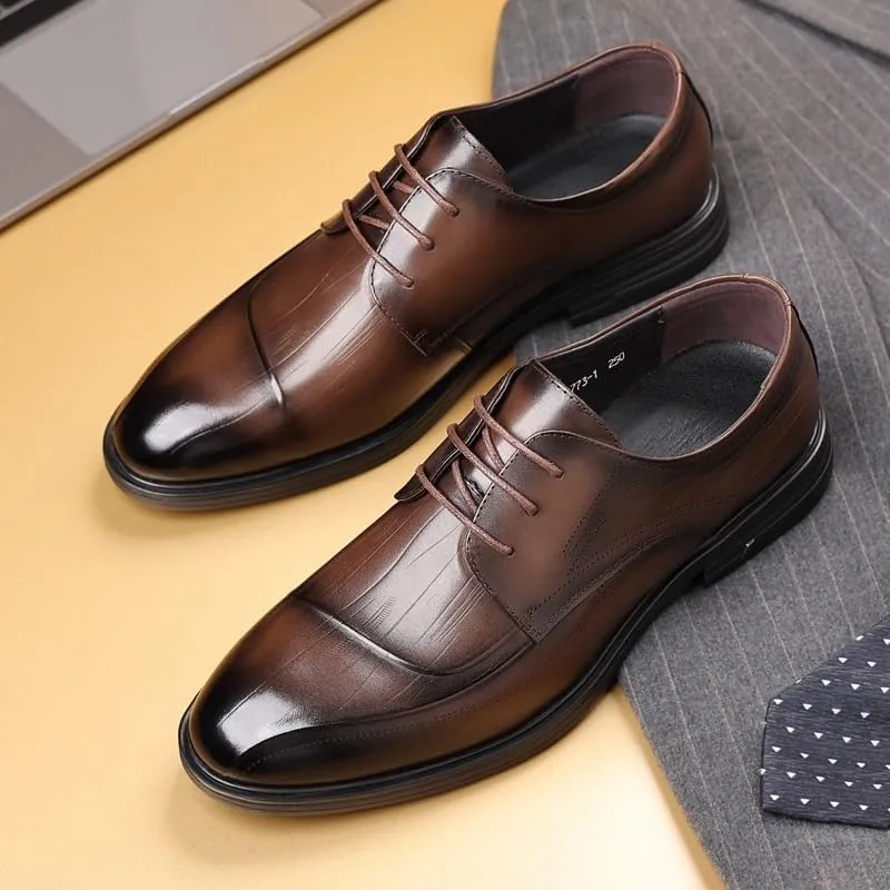 Men's Dress Leather Shoes Thick-Soled Cap Toe Business Shoes Toe Fashion Non-Slip Rubber Soft Sole Lace-ups Breathable Durability Polished Craft Shoes