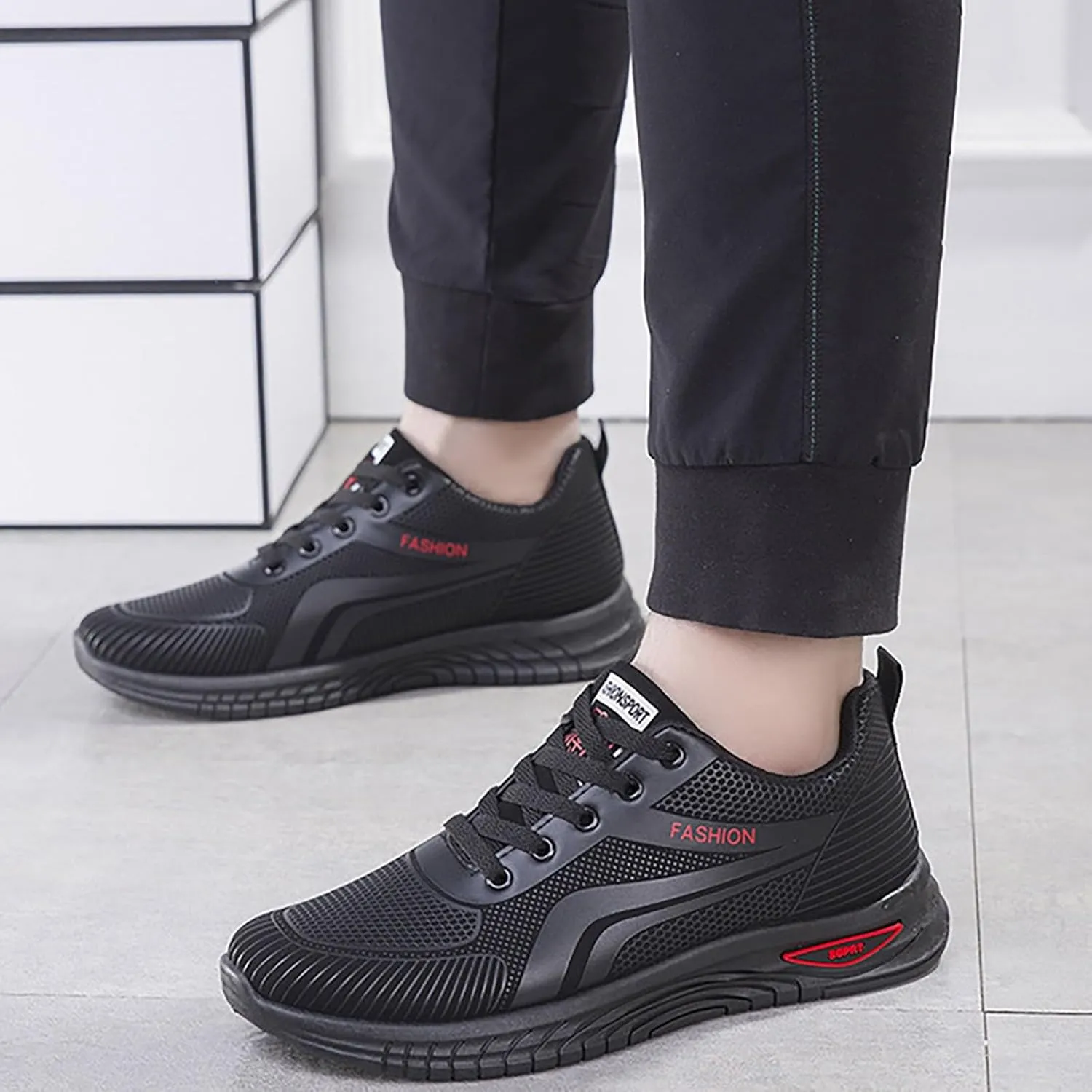 Men's Fashion Sneakers Mesh Lightweight Breathable Walking Shoes Non Slip Running Shoes Lace Up Tennis Shoes