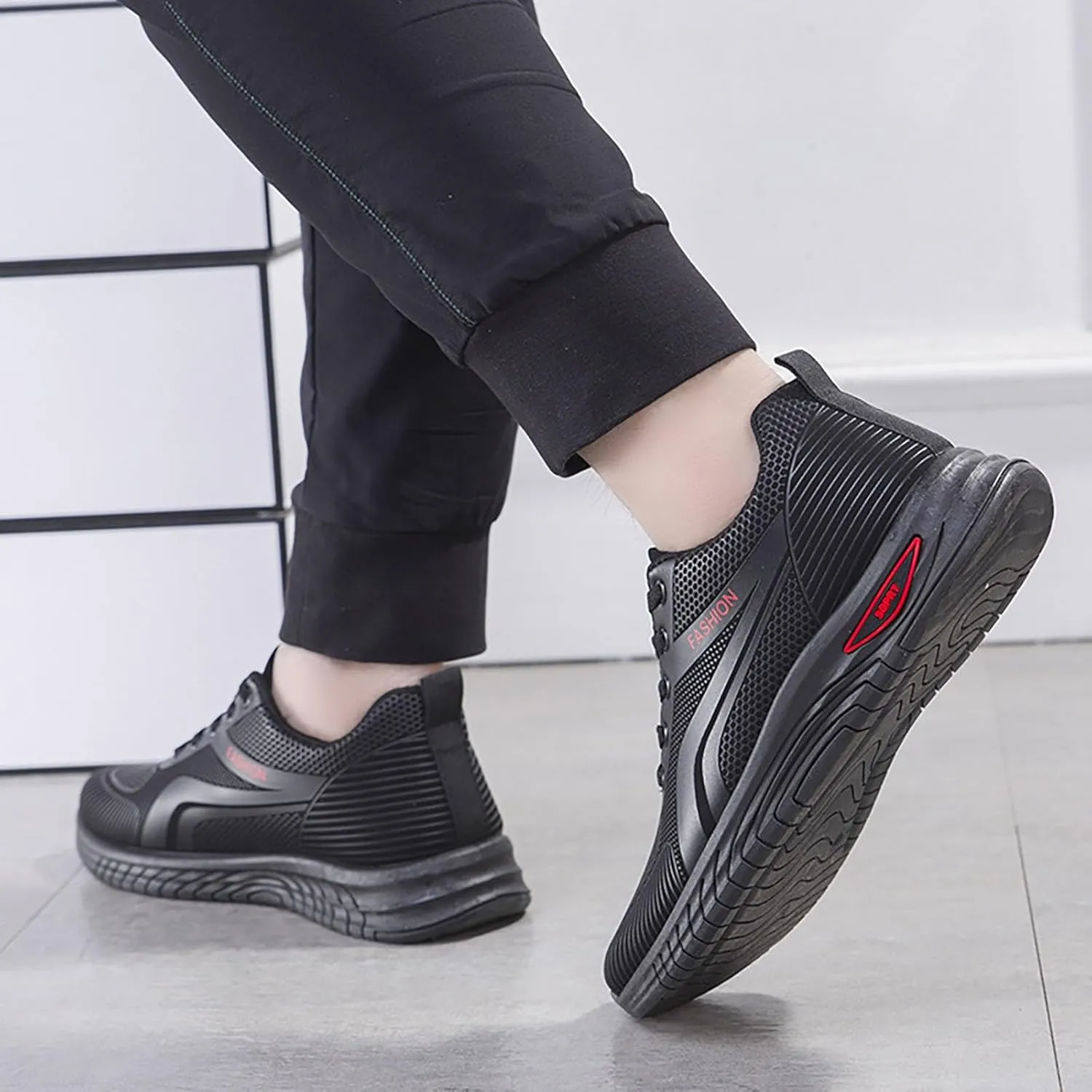 Men's Fashion Sneakers Mesh Lightweight Breathable Walking Shoes Non Slip Running Shoes Lace Up Tennis Shoes