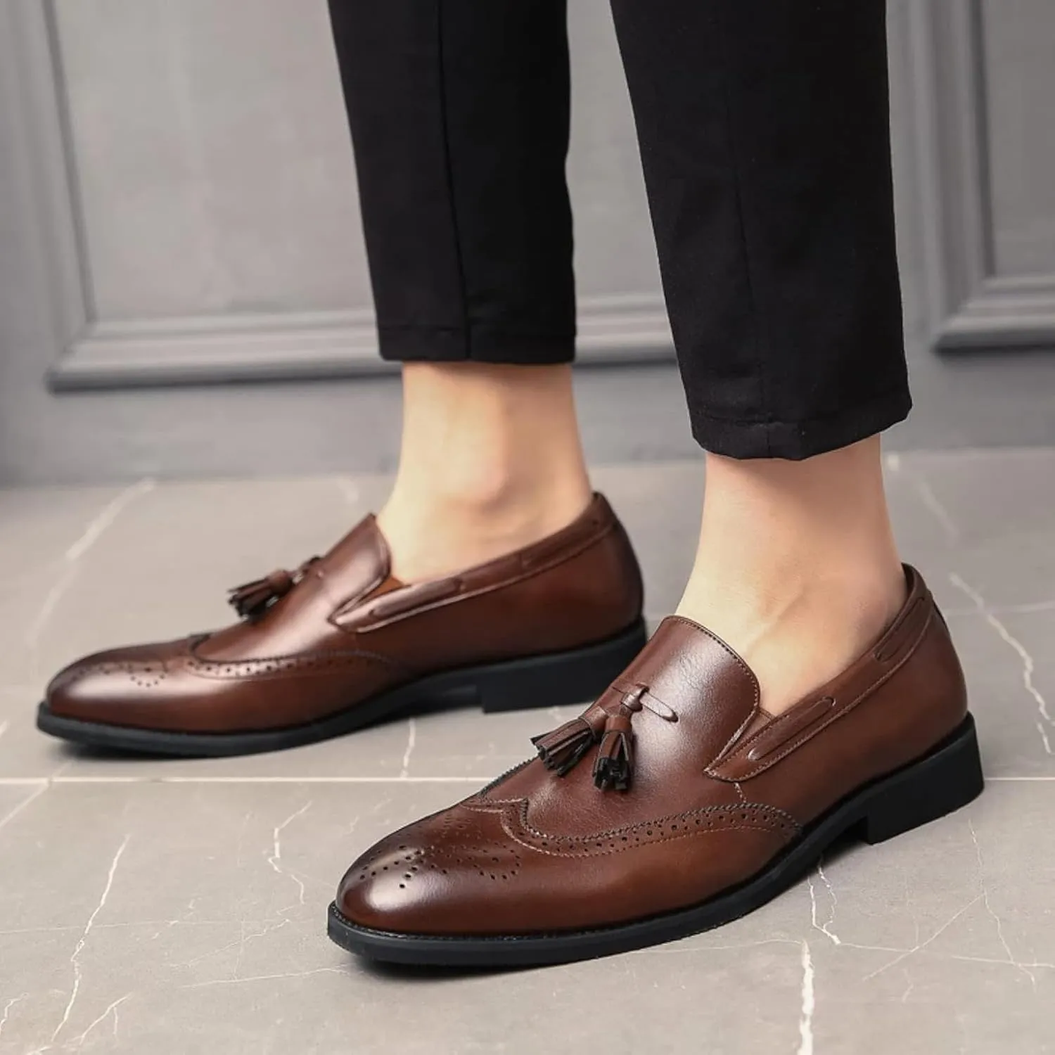 Men's Formal Shoes, Men's PU Leather Flat Shoes, Tassel Loafers, Comfortable Slip on Men's Party Formal Shoes