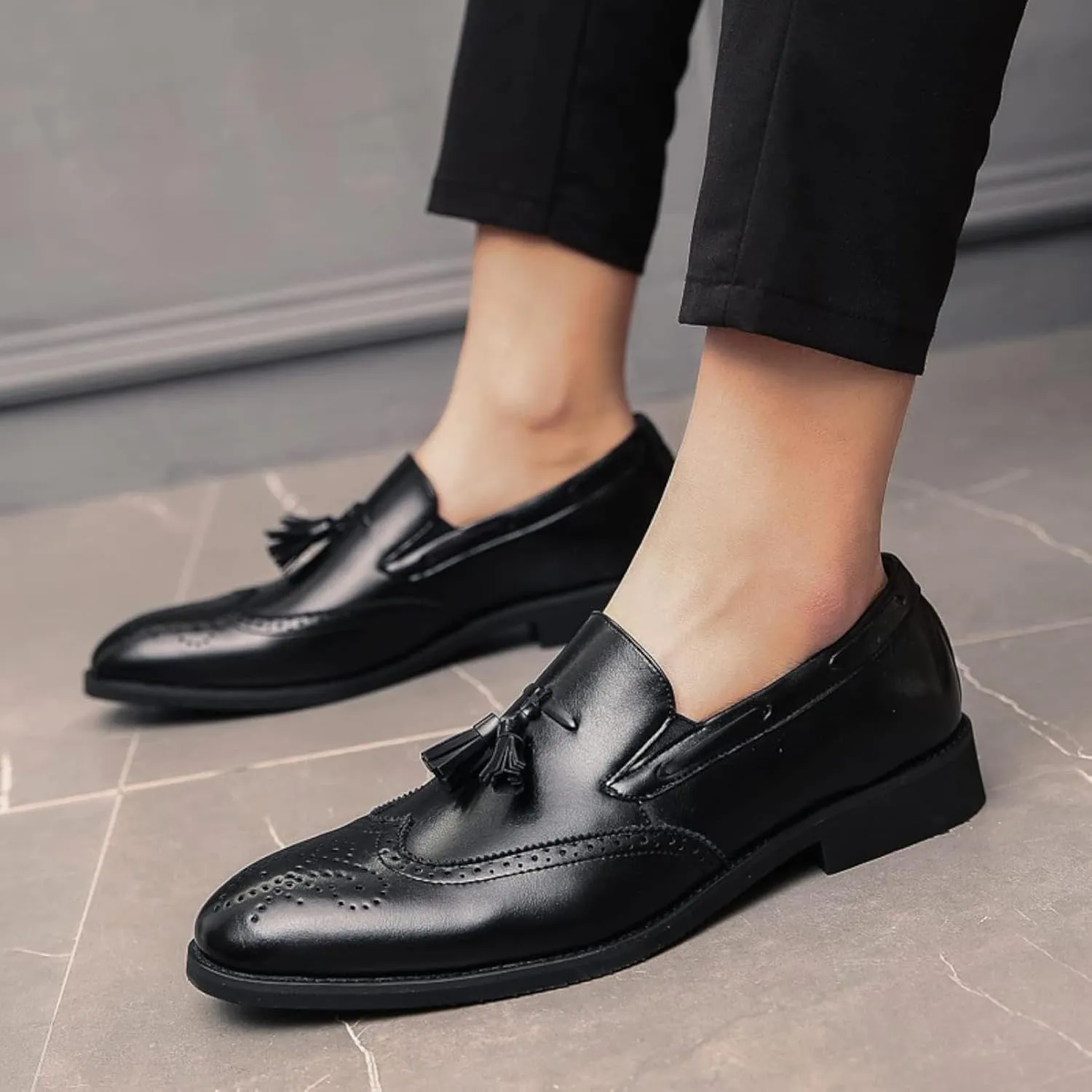 Men's Formal Shoes, Men's PU Leather Flat Shoes, Tassel Loafers, Comfortable Slip on Men's Party Formal Shoes
