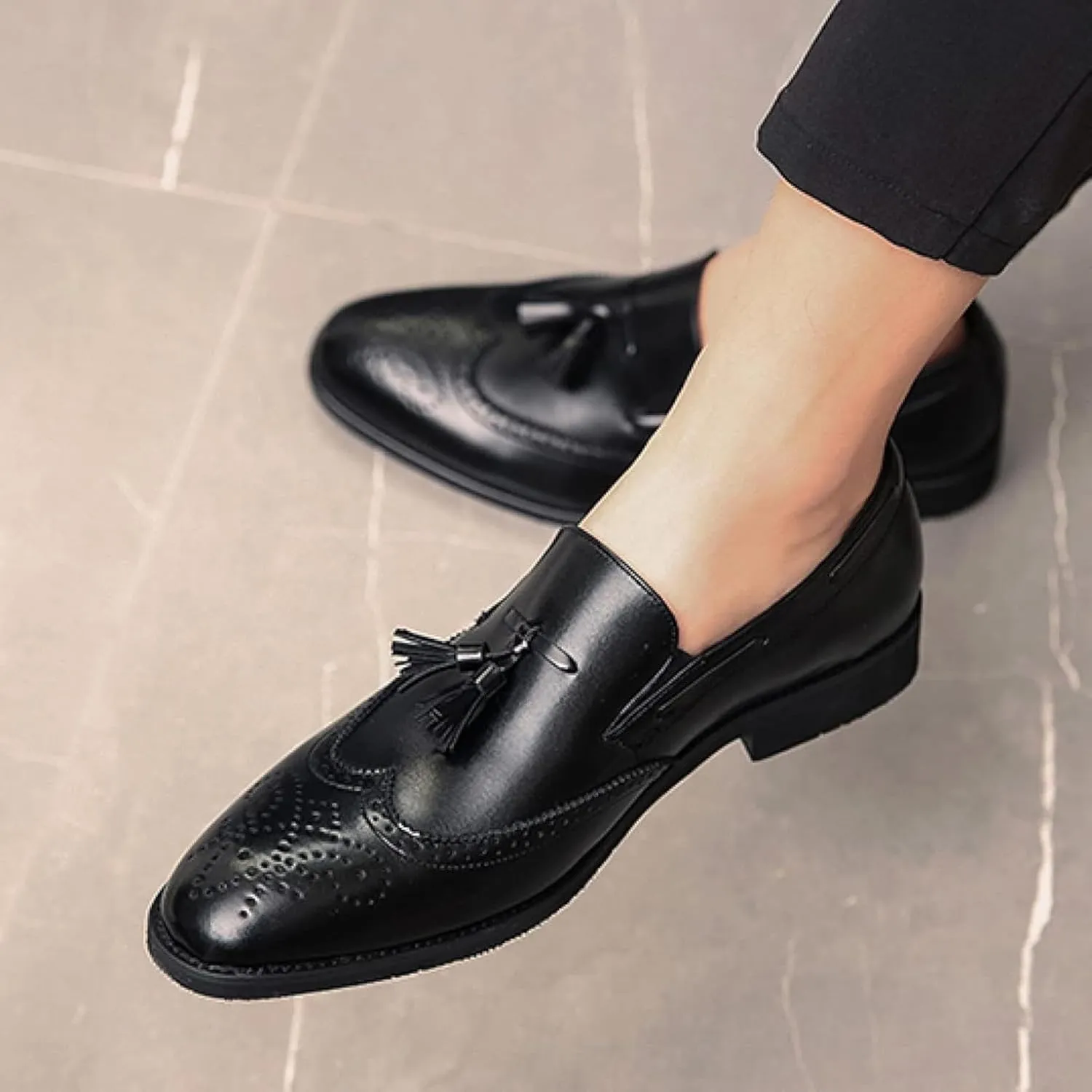 Men's Formal Shoes, Men's PU Leather Flat Shoes, Tassel Loafers, Comfortable Slip on Men's Party Formal Shoes