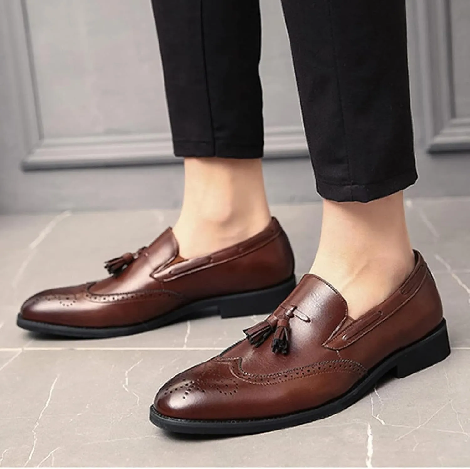 Men's Formal Shoes, Men's PU Leather Flat Shoes, Tassel Loafers, Comfortable Slip on Men's Party Formal Shoes