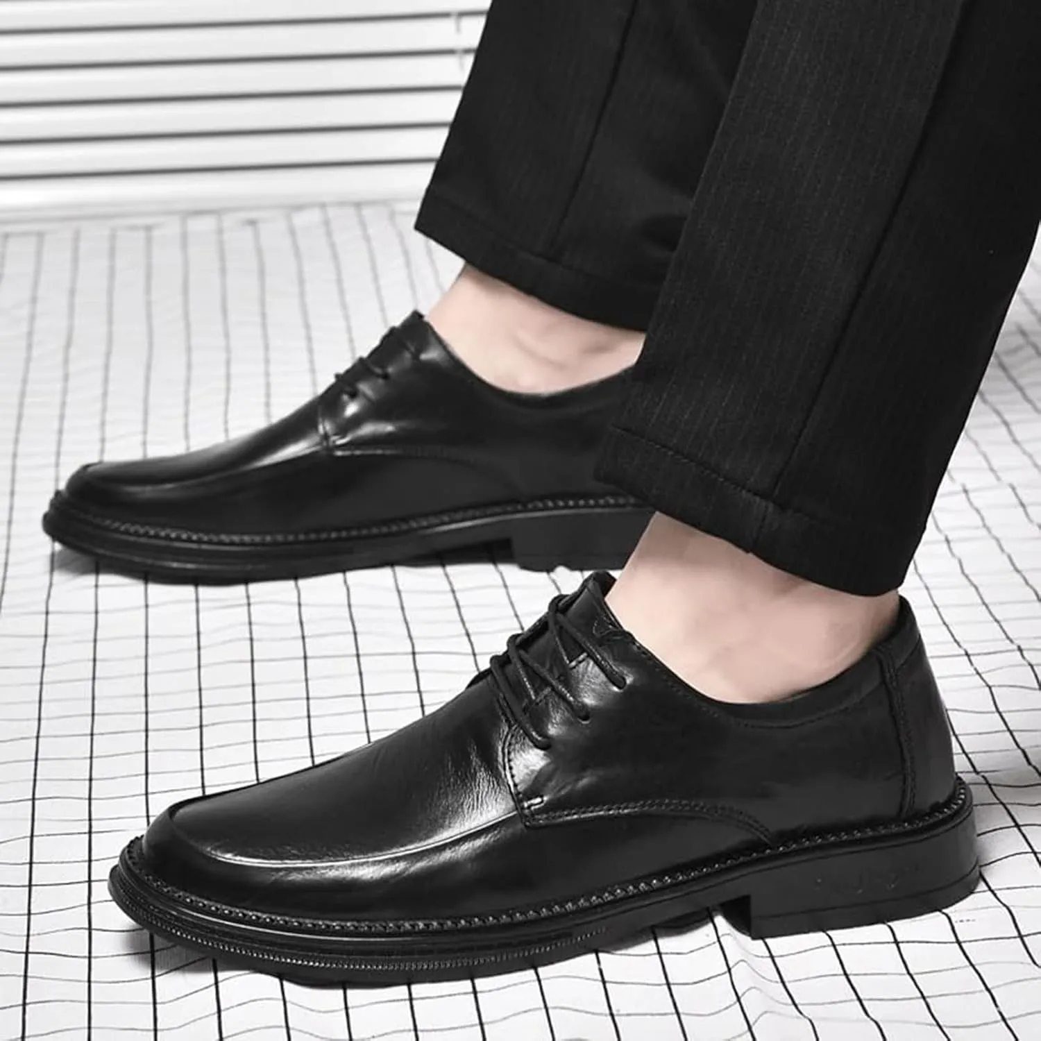 Men's Genuine Leather Dress Shoes Lace Up Comfortable Monk Strap Loafers Classic Formal Business Shoes Elegant Non Slip Block Heel Formal