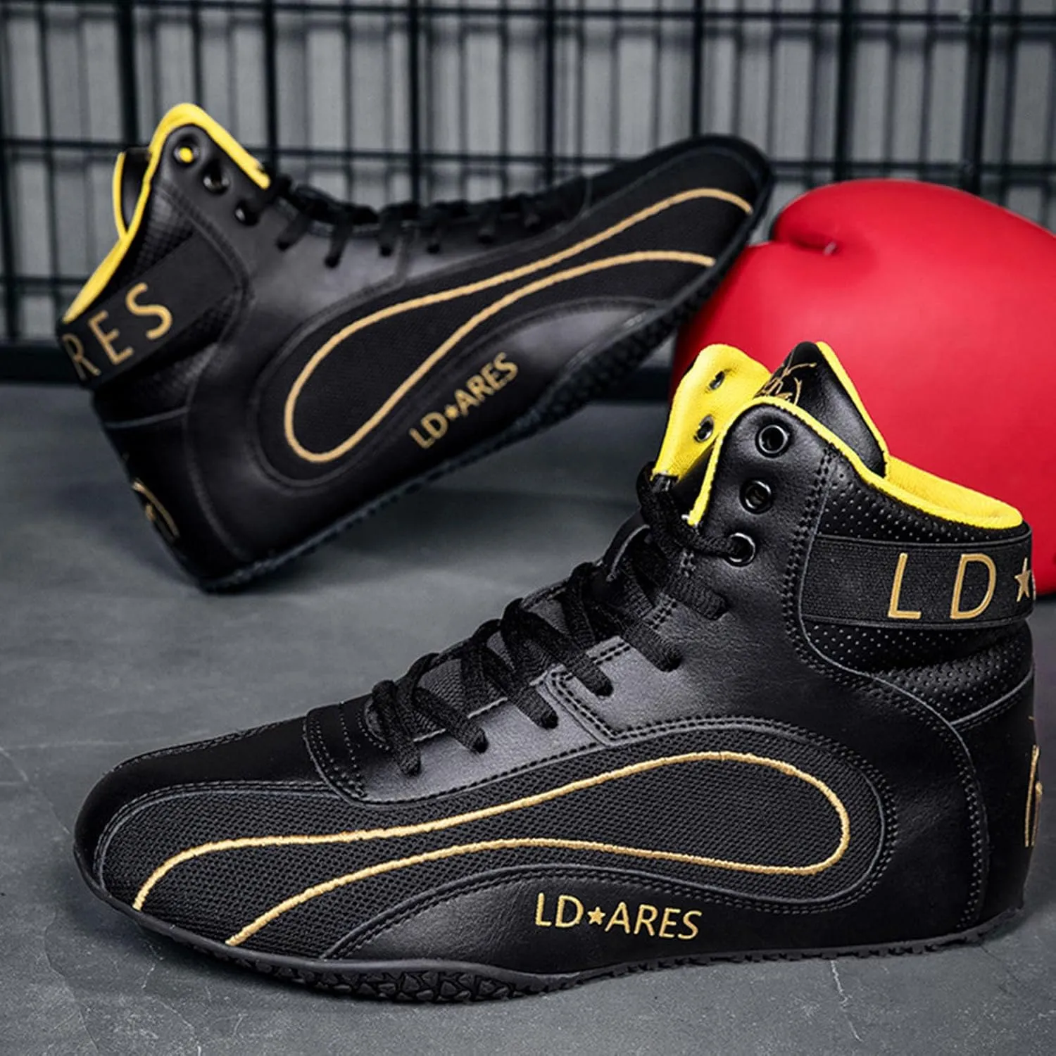 Men's High Top Wrestling Shoes Lightweight High Top Boxing Boots for Gym,Powerlifting,Bodybuilding,Taekwondo Training