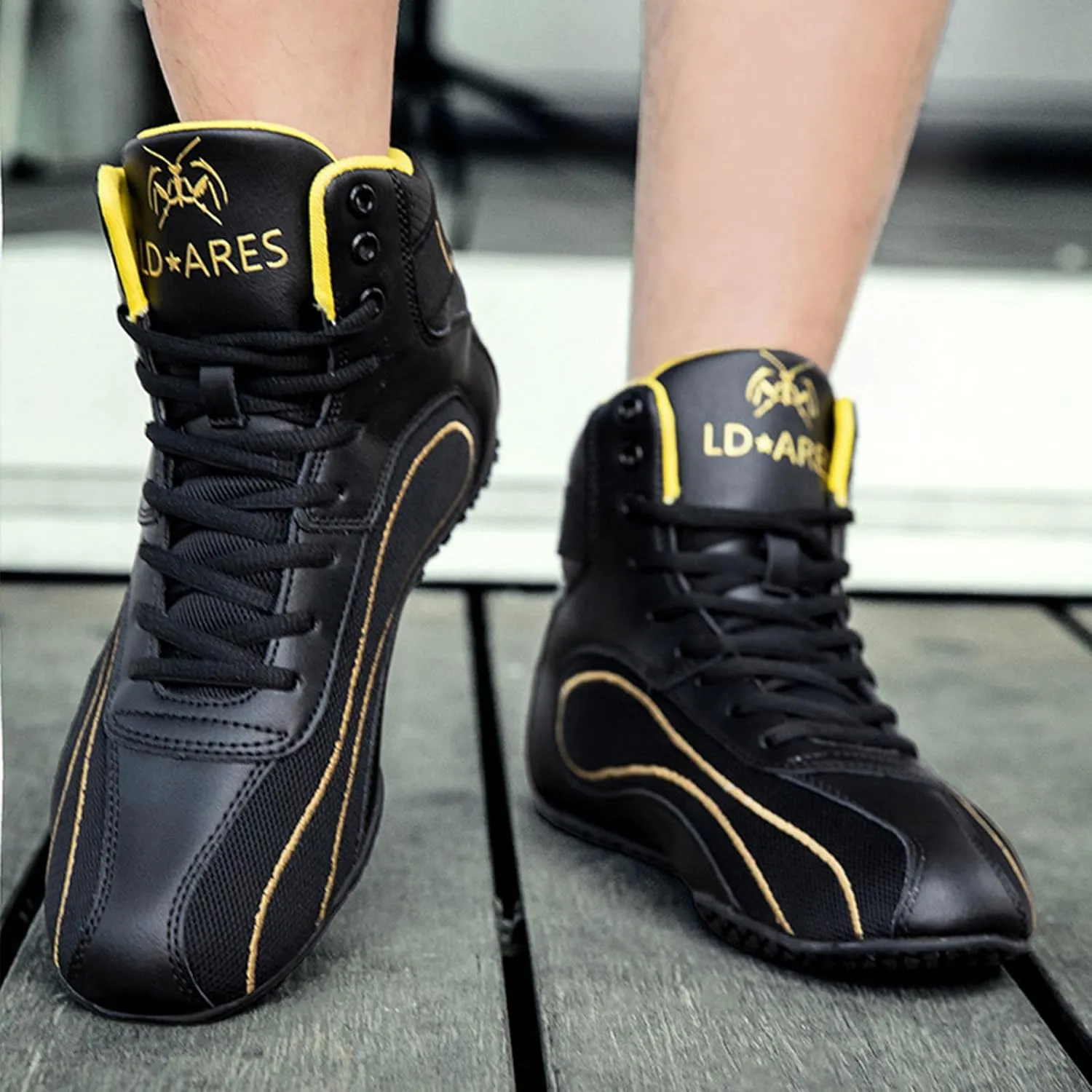 Men's High Top Wrestling Shoes Lightweight High Top Boxing Boots for Gym,Powerlifting,Bodybuilding,Taekwondo Training