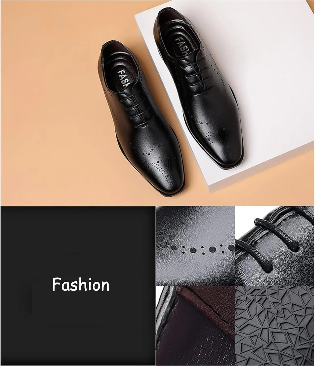 Men's Leather Brogues Formal Business Oxford Shoes, Classic Lace up Pointed Toe Formal Business Wedding Tuxedo Derby Shoes