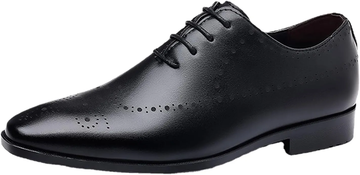Men's Leather Brogues Formal Business Oxford Shoes, Classic Lace up Pointed Toe Formal Business Wedding Tuxedo Derby Shoes