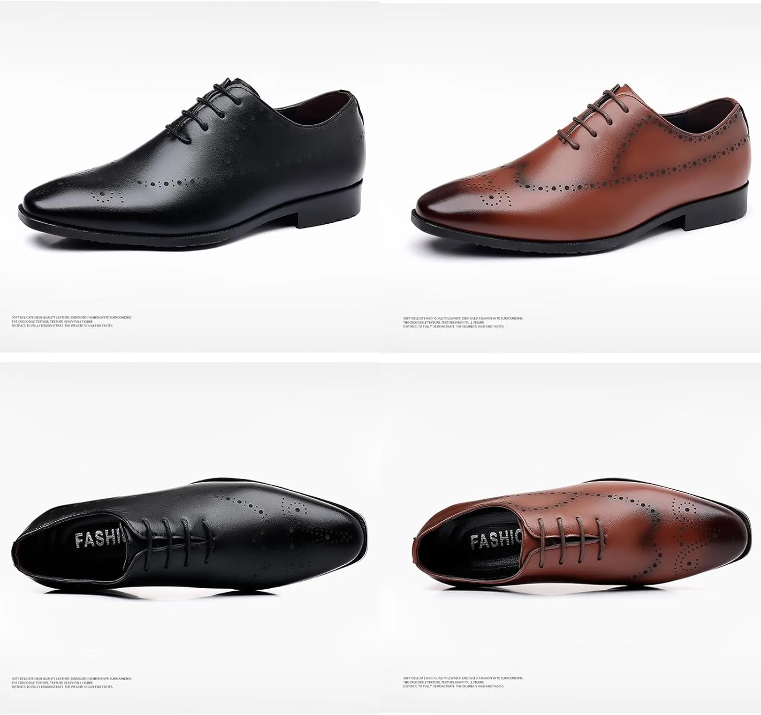Men's Leather Brogues Formal Business Oxford Shoes, Classic Lace up Pointed Toe Formal Business Wedding Tuxedo Derby Shoes